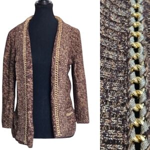 Jones NY Signature Chain Braid Knit Cardigan – Luxe Statement Sweater, Size Lg